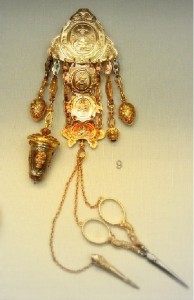 Chatelaine.-Coloured-and-chased-gold-and-silver-Swiss-late-18th.-British-Museum